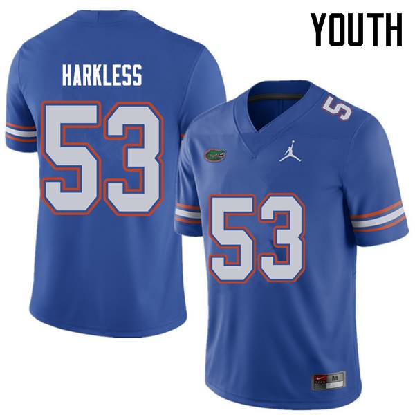 Youth NCAA Florida Gators Kavaris Harkless #53 Stitched Authentic Jordan Brand Royal College Football Jersey QBC3765ZJ